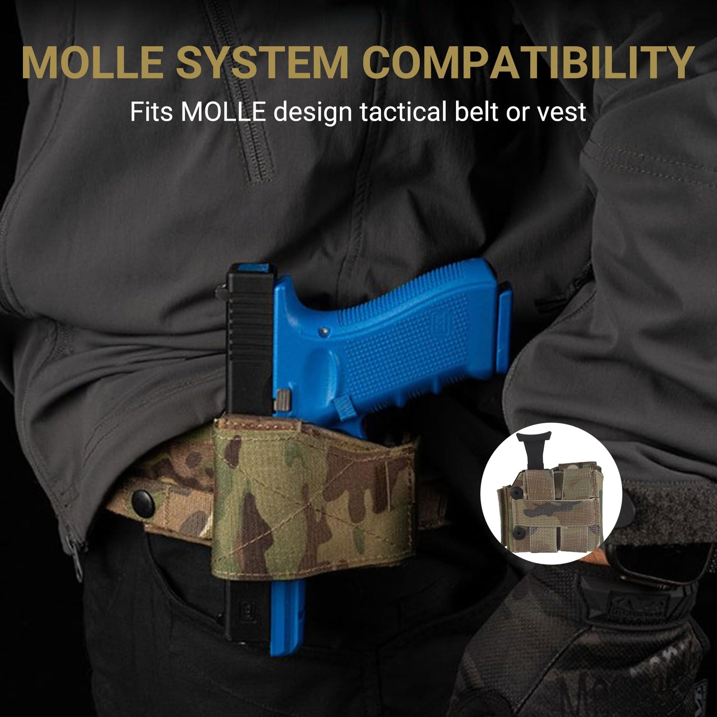 UniPro GB-95 Left-Hand Universal Tactical Holster, MC Pattern, 500D Nylon with Hard Shell, MOLLE Compatible, 4.33x3.94x2.17 Inch