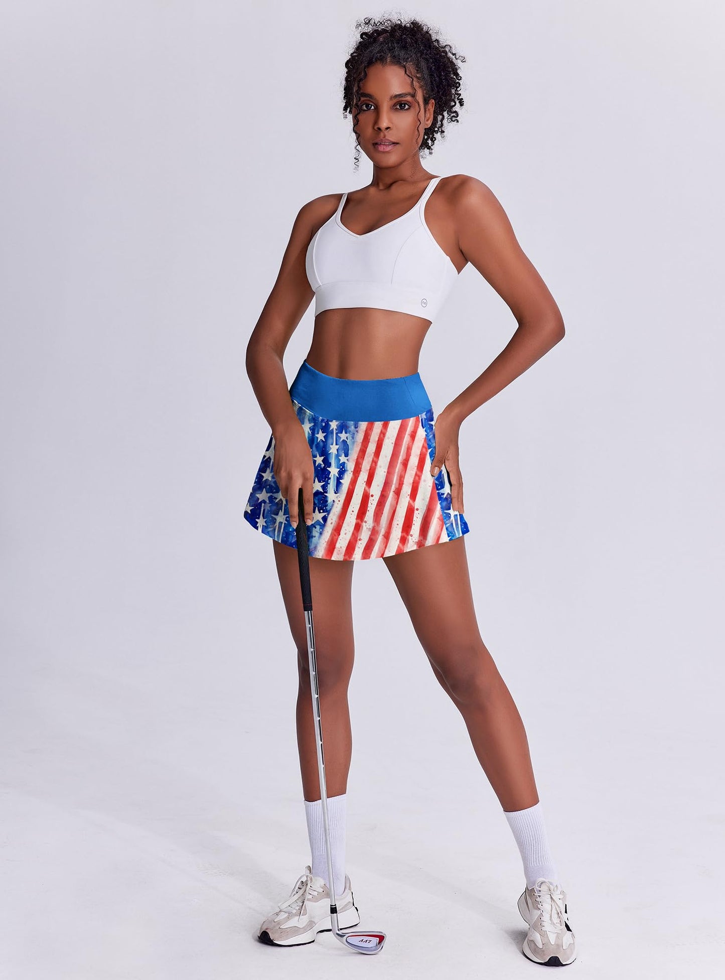 PINSPARK Tennis Skirts Women Pleated Athletic Skirt with Shorts Underneath Wicking Golf Skorts Activewear,Patriot Small