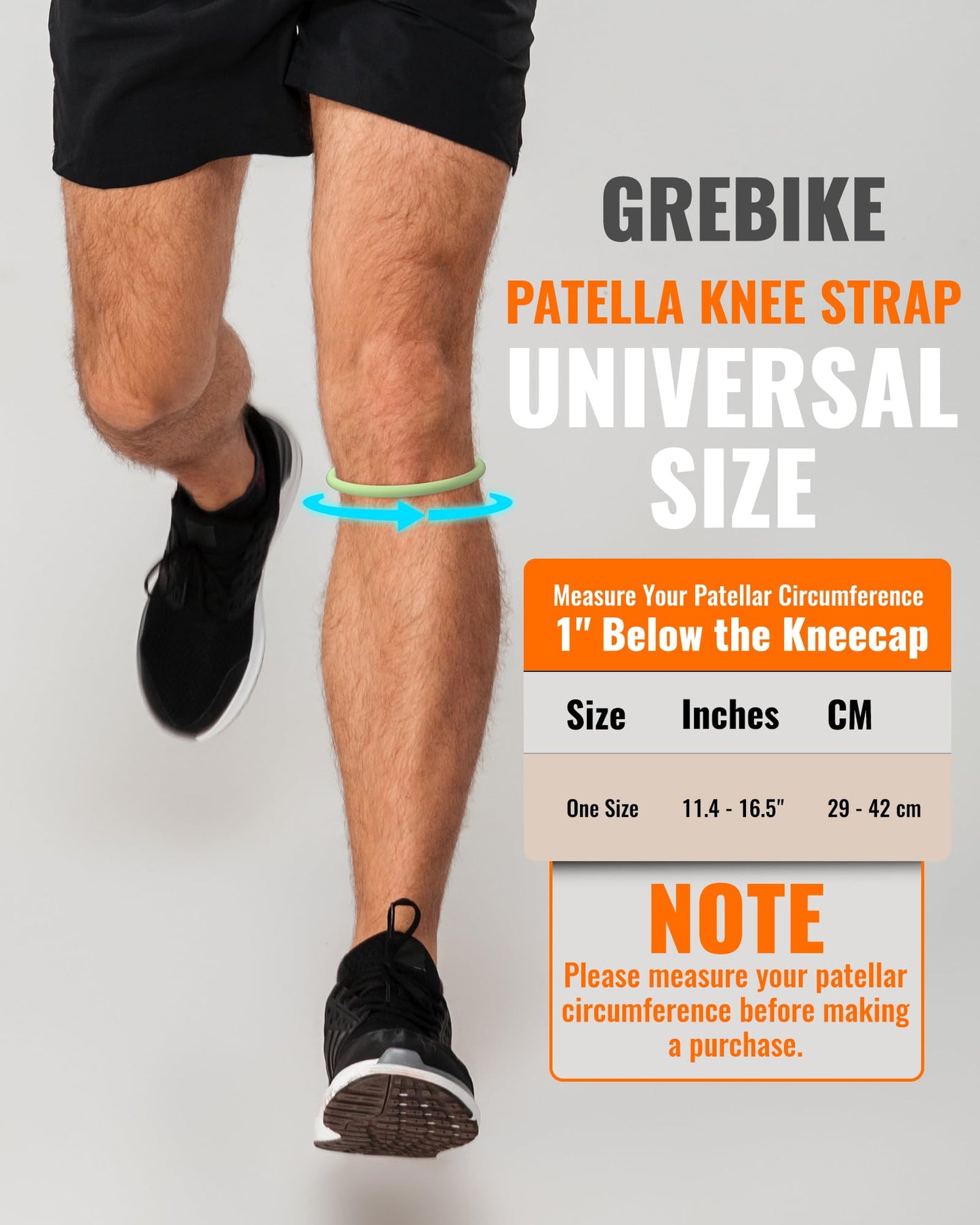 GREBIKE 2PCS Patellar Tendon Support Strap for Knee Pain Relief, Keen Bands for Basketball, Running, Tennis, Soccer and Hiking, Silicone Patella Band for Women and Men, Includes Storage Bag (Fluorescent Green)