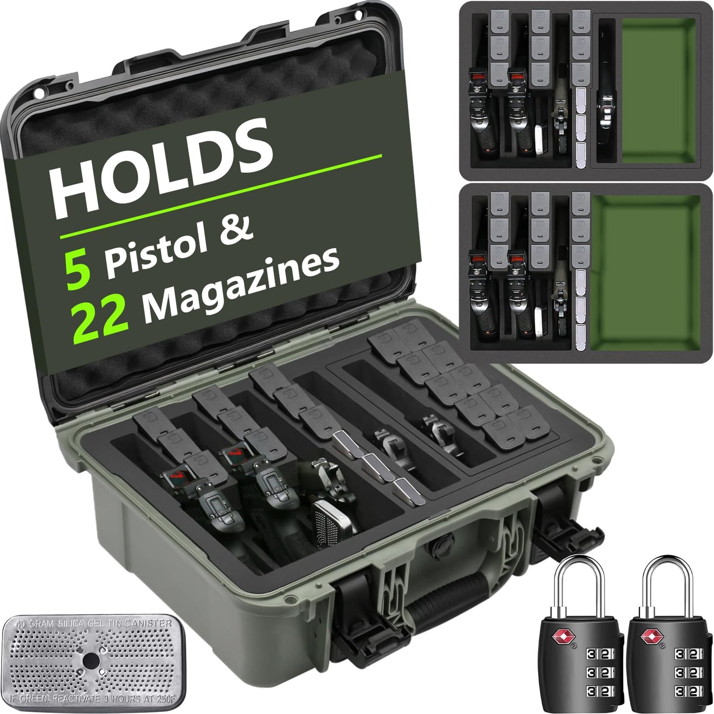 Turokacase Pistol Gun Case for Multiple Handguns – TSA Approved Travel Pistol Case with 2 TSA Locks, Pre-cut Heavy Duty Waterproof Hard Shell Gun Case with Silica Gel Canister