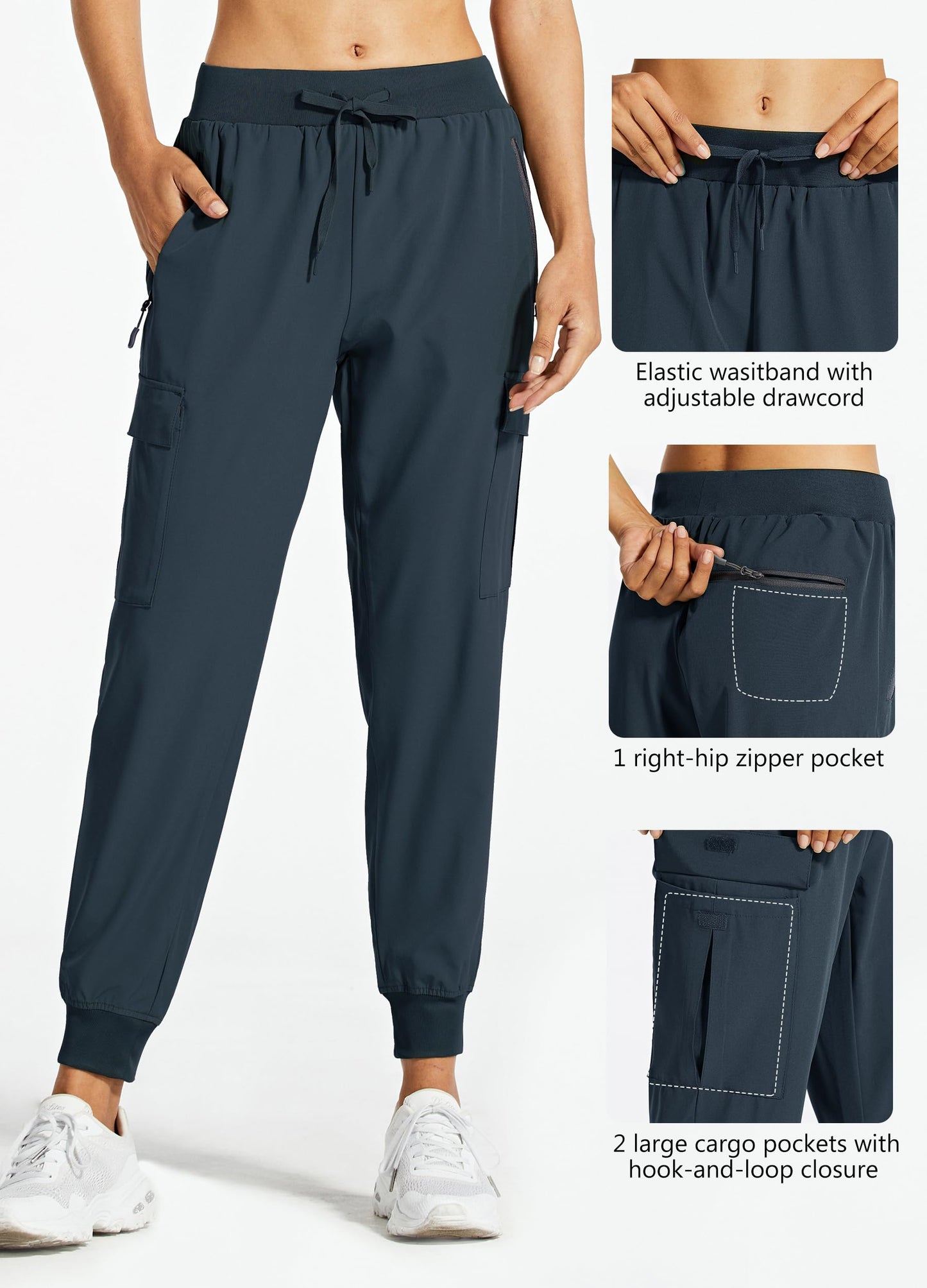 Libin Women's Cargo Joggers Lightweight Quick Dry Hiking Pants Athletic Lounge Casual Travel, Navy L
