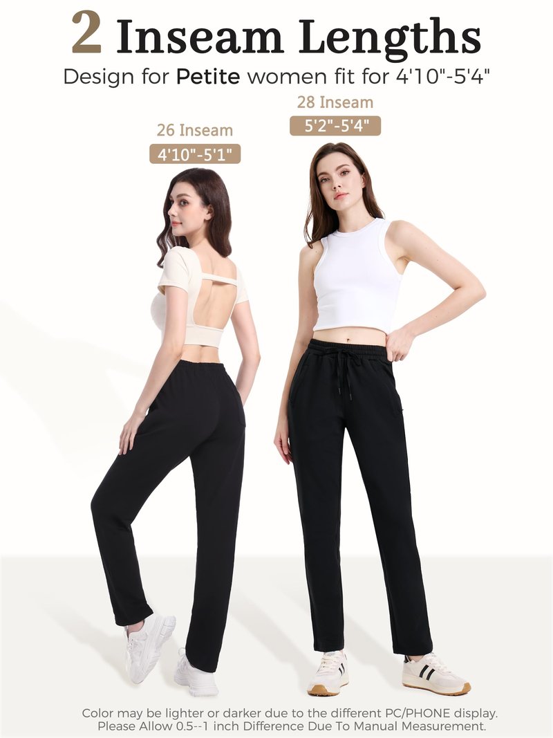 Tapata Women's 26" Short Inseam Sweatpants Cotton Lounge Yoga Pants Casual Open Bottom Workout Zipper Pocket Joggers, Navy Blue, M