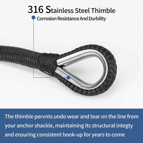 Double Braided Nylon Anchor Line with Stainless Thimble (Black, 1/2-Inch x 150-Feet)