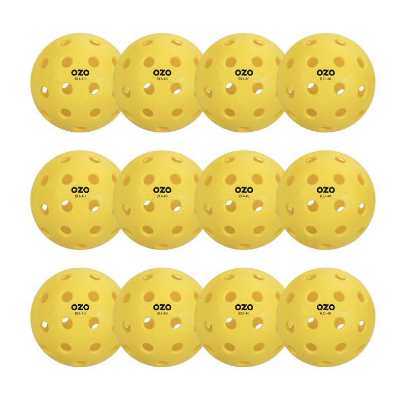 OZO Pickleball - Set of 12 Outdoor Balls, 40 Holes, Injection Mould
