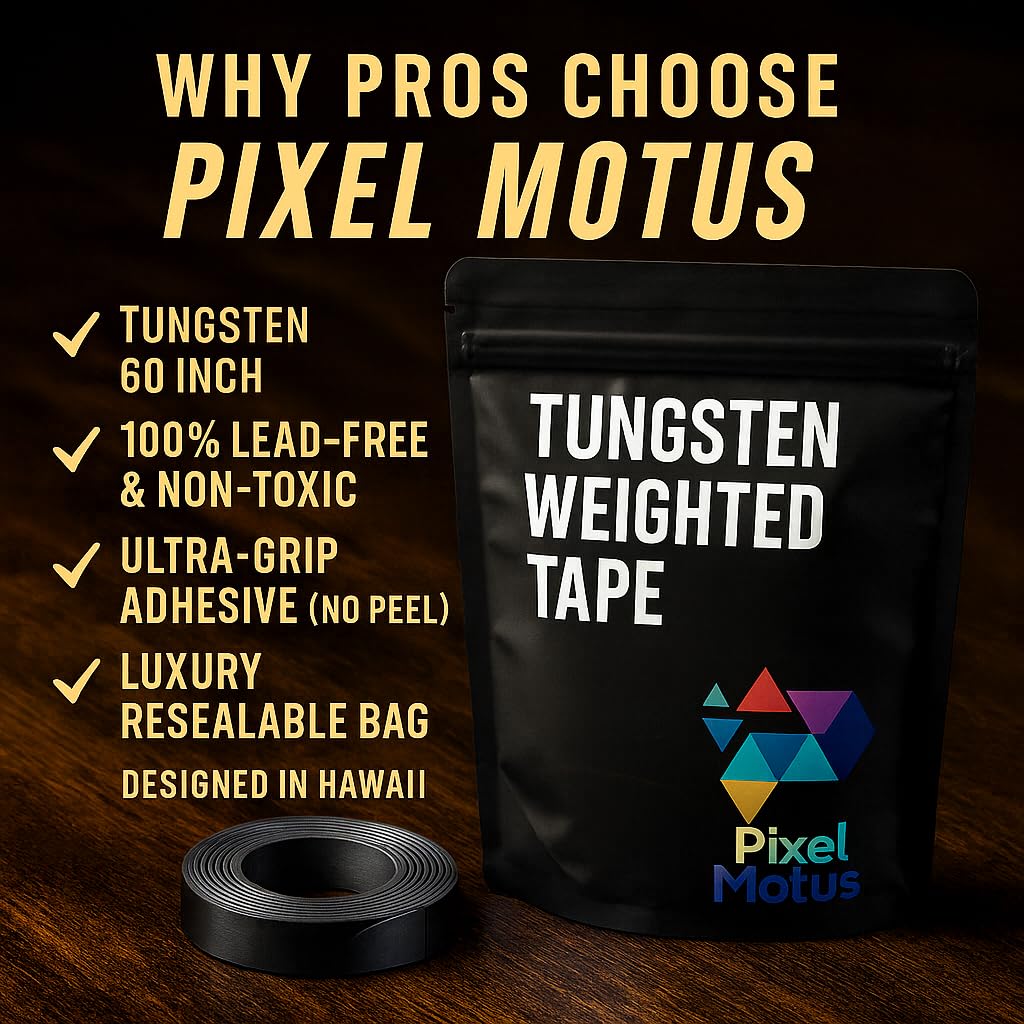 Pixel Motus Tungsten Weighted Tape for Pickleball Paddles, Tennis Rackets & Golf Clubs – 60 Inch Roll, 1g Per Inch – Non-Toxic Lead-Free High Density Strips – Add Power, Balance & Expand Sweet Spot