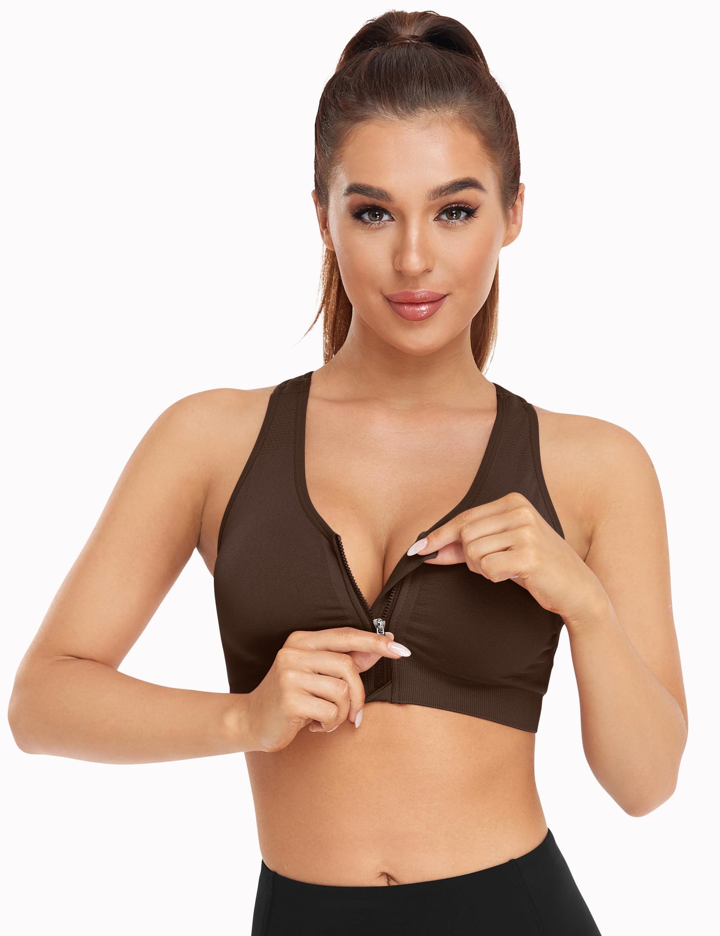 Women's Zip Front Sports Bra Wireless Post-Surgery Bra Active Yoga Sports Bras