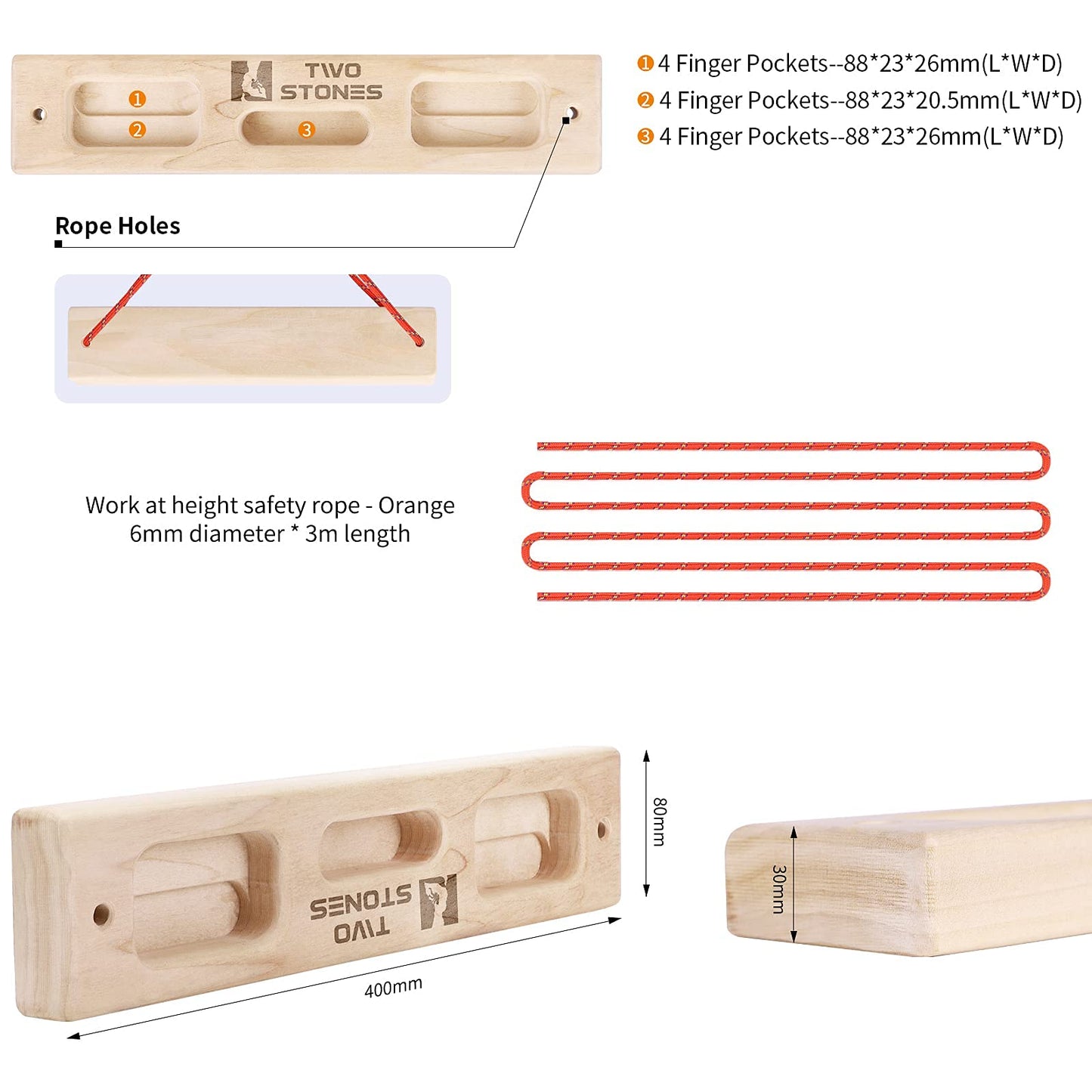 TWO STONES Portable Hangboard Rock Climbing | Climbing Hangboard as Hang Boards for Climbing Training Indoor and Outdoor (CJ-HB2025)