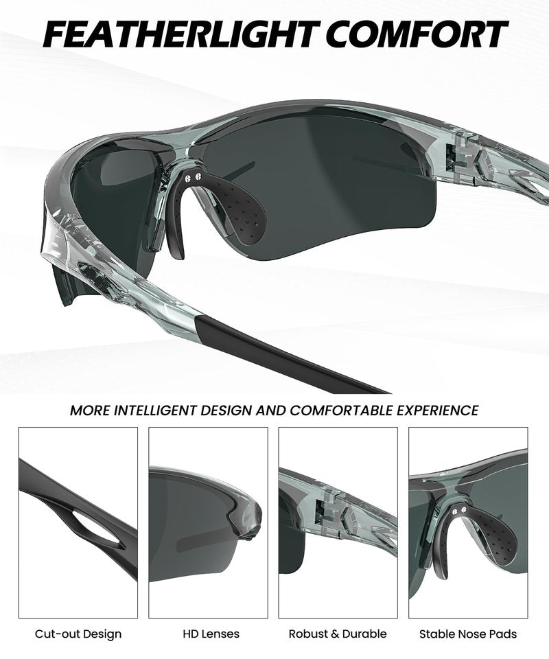 CIFOYA Polarized Sports Sunglasses for Men and Women - UV Protection Half Frame Sun Glasses for Running Baseball Fishing