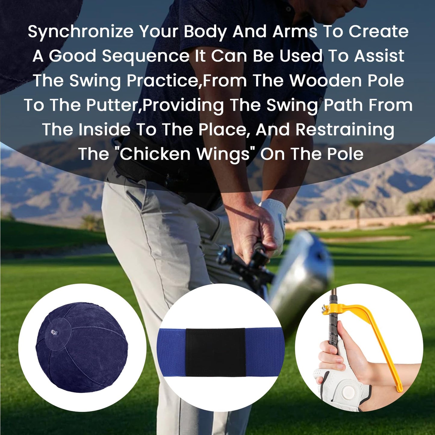 Amy Sport Golf Swing Training Aid Wrist Hinge Adjustable Arm Band with Hanger Ball Connection Band for Correction, Men Women Ball Between Arms Practice Tool (4 Pack Blue)