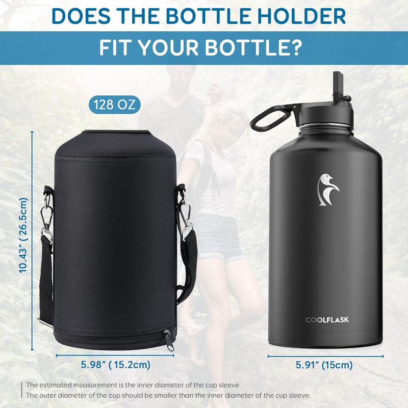 Coolflask Water Bottle Holder for Gallon Water Jug 128 oz Water Flask Carrying Pouch with Detachable Adjustable Padded Shoulder Strap - Carry, Protect and Insulate Your Flask for Sport/Outdoor