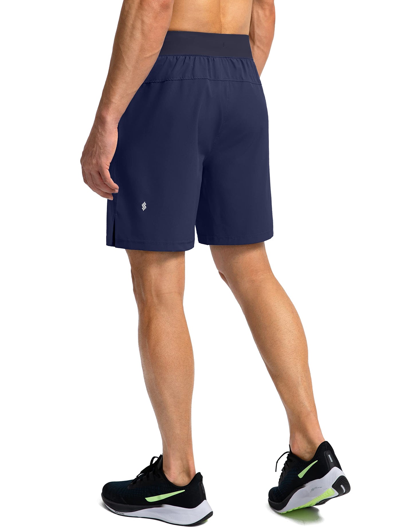 Soothfeel Men's Running Shorts with Zipper Pockets 7 Inch Lightweight Quick Dry Gym Athletic Workout Shorts for Men (Navy, S)