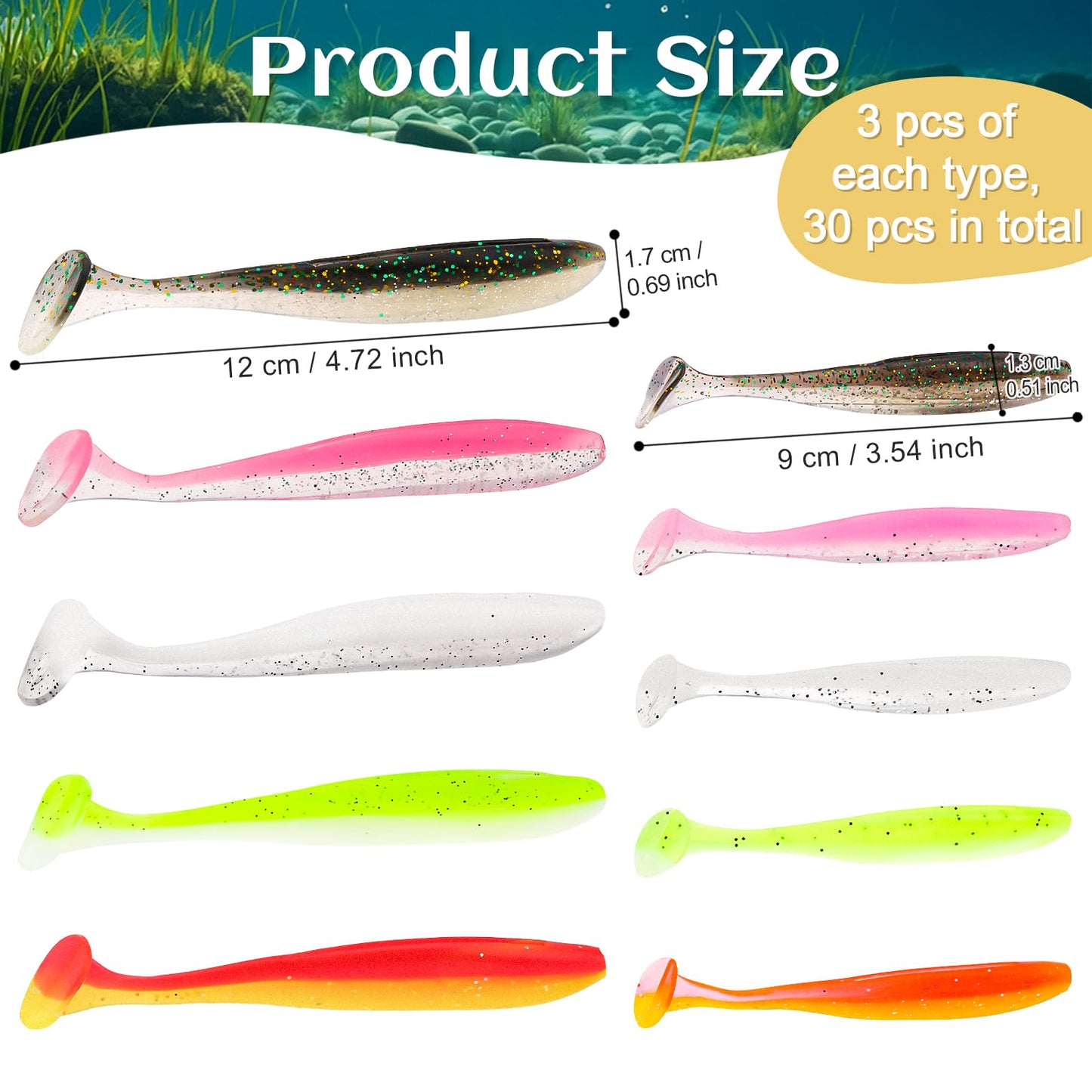 Vhxmaizxn 30 Pcs Soft Plastic Fishing Lures Paddle Tail Swimbaits Soft Bait