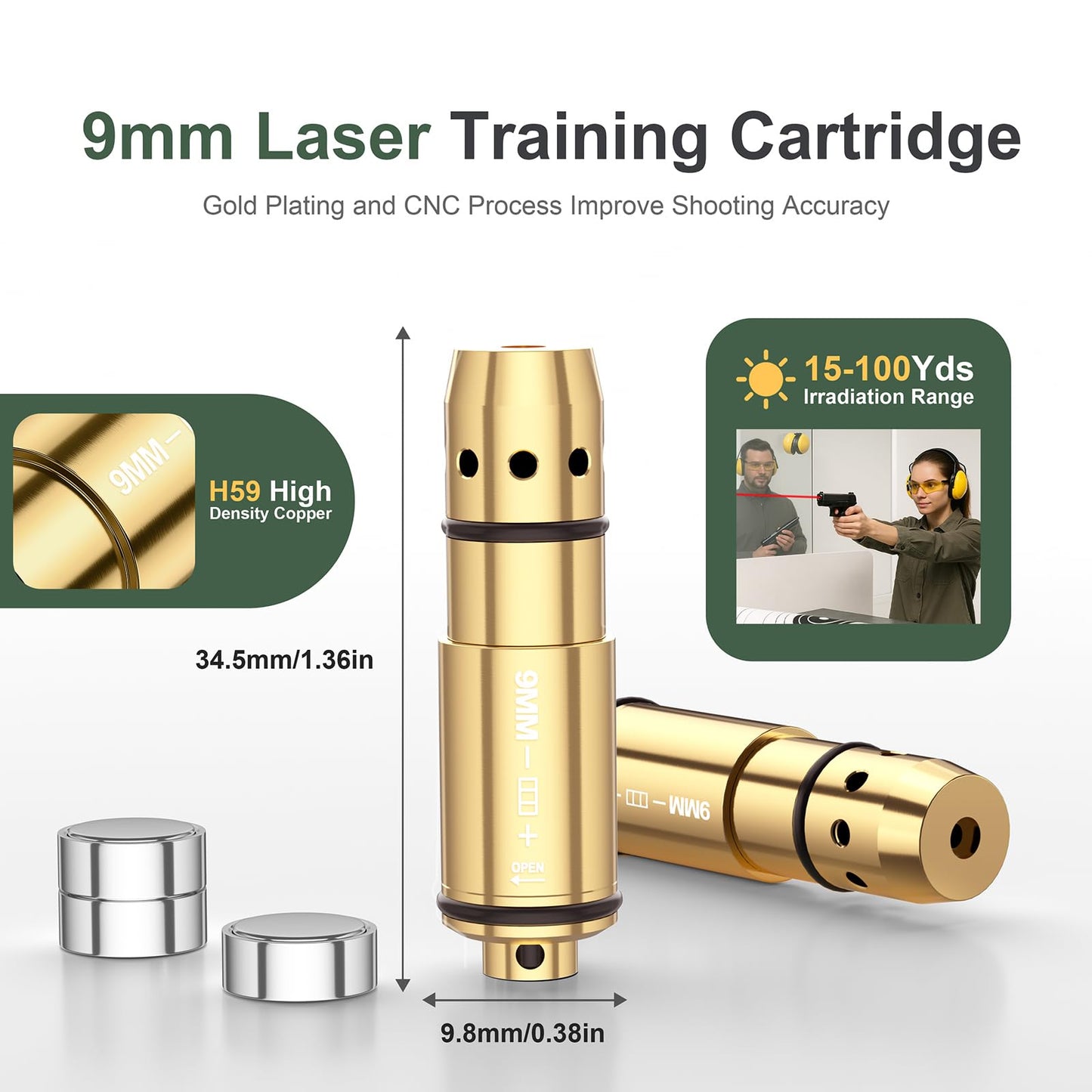 9mm Laser Training Cartridge Dry Fire Laser Training System for Dry Fire Practice and Shooting with 3 Set Batteries and Extra Rubber Snap Cap (9mm Cartridge)