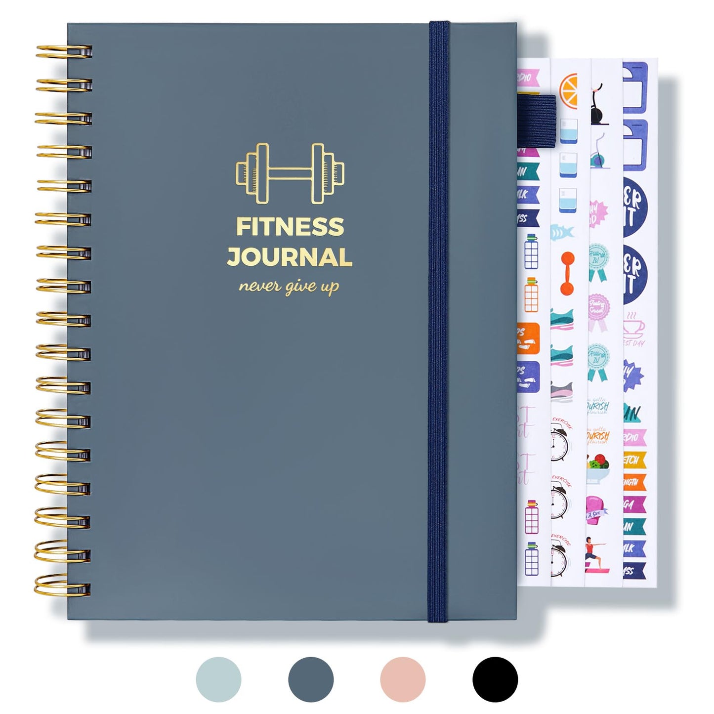 Fitness Journal for Women and Men, 8.8" x 6.6", Workout Log Sprial Book Planner for Tracking Progress and Achieving Your Wellness Goals, Hazeblue