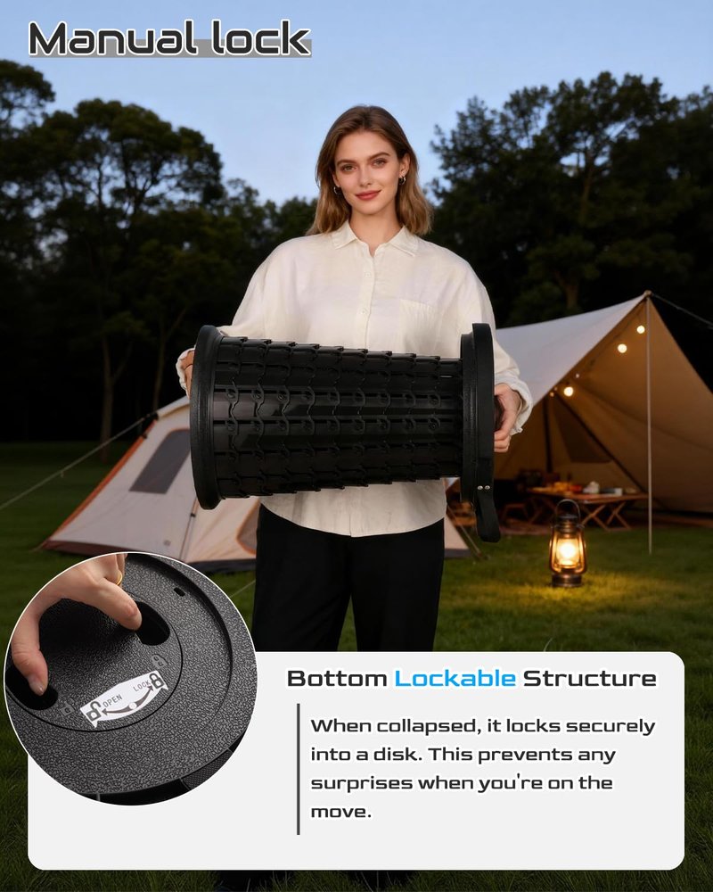 Spisces 2026 Heavy Duty XXL Collapsible Stool | 1000lbs Capacity, 20-in Taller & 13-in Wider Foldable Retractable Telescoping Stool for Adults, Oversized Camping, Fishing, Concert, Event, Stadium