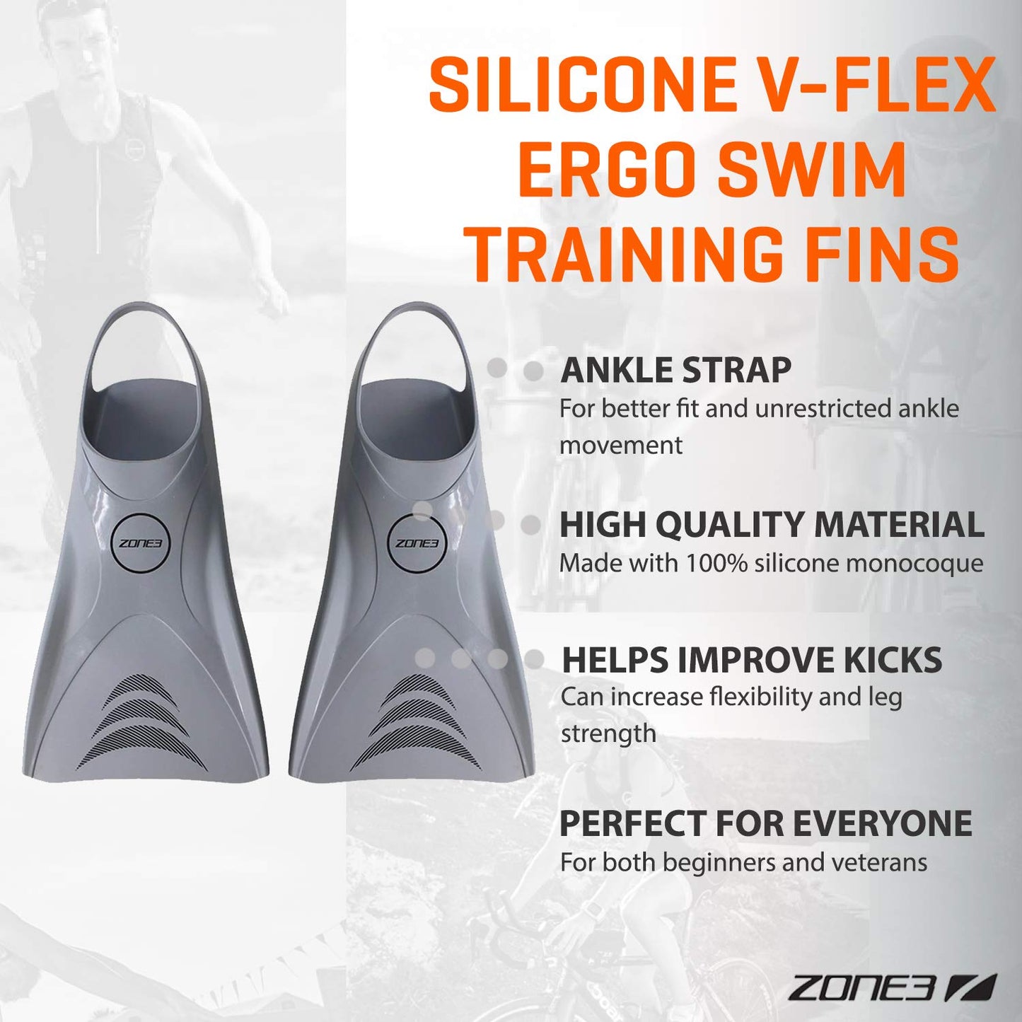 Zone3 Silicone V-Flex Ergo Swim Training Training Fins (Silver, Medium)