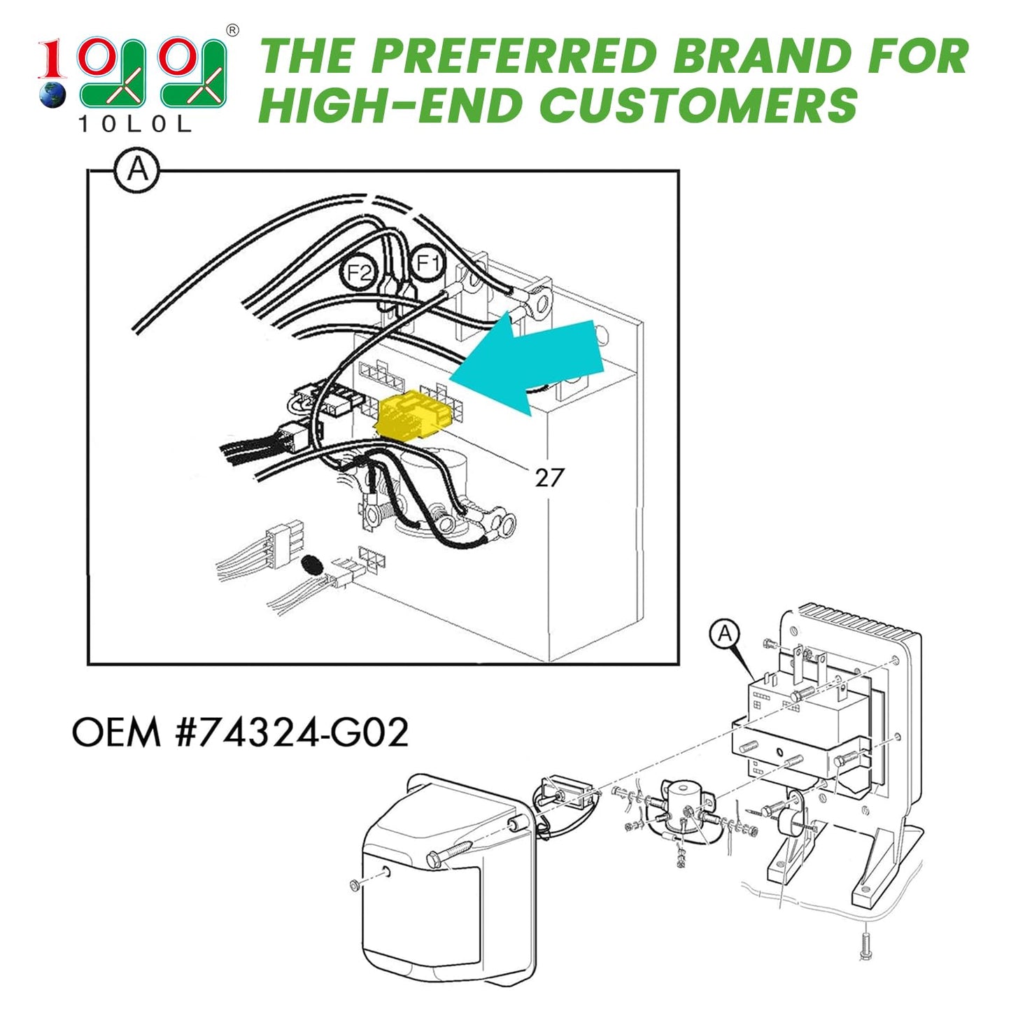 10L0L Golf Cart Control Wiring Harness fit EZGO Electric&Gas TXT PDS Models 36V/48V,OEM 74324-G01,74324-G02