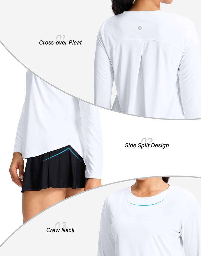 SANTINY Lightweight Long Sleeve Workout Tops for Women Breathable Gym Yoga Athletic Running Hiking Top UPF 50+ Sun Shirts (White_M)