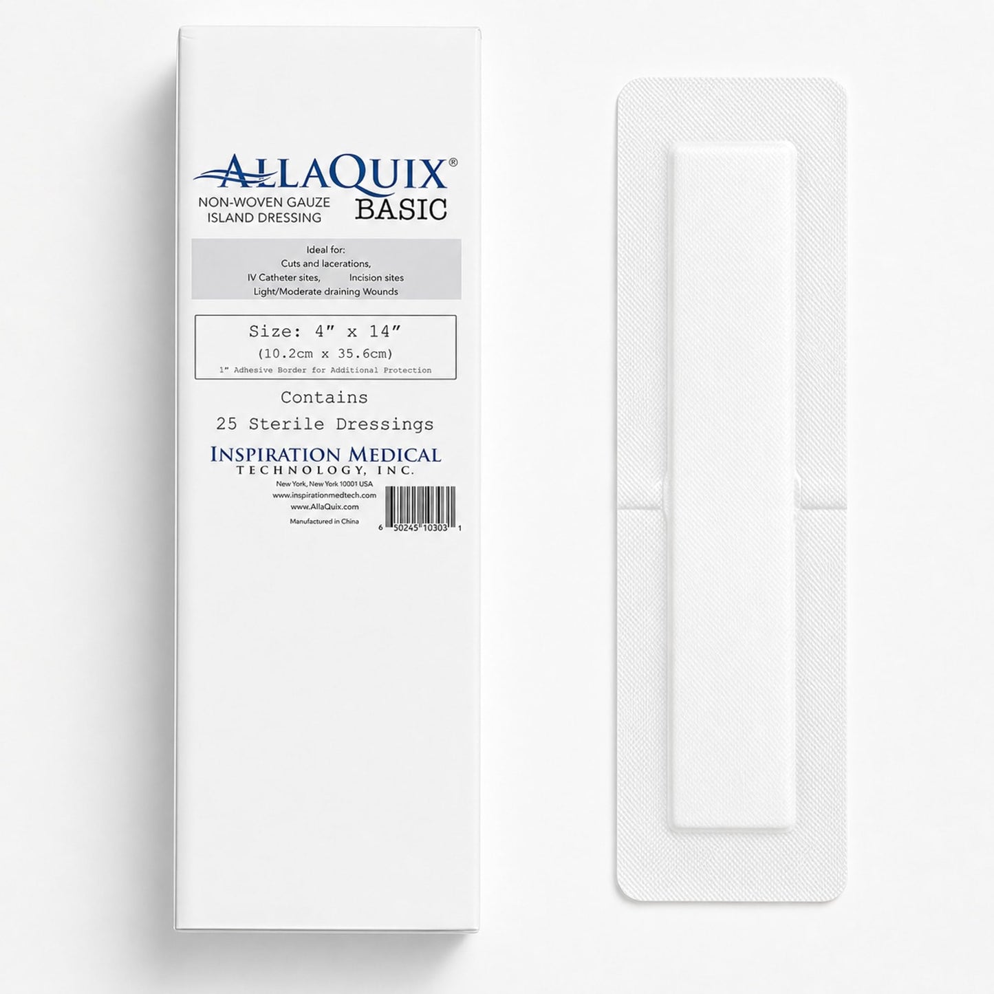 AllaQuix Island Wound Dressing for Long Incisions, Extra Large Wound Dressing with Adhesive Border, Surgical Gauze Pads, 4x14 Inch, 25 Count