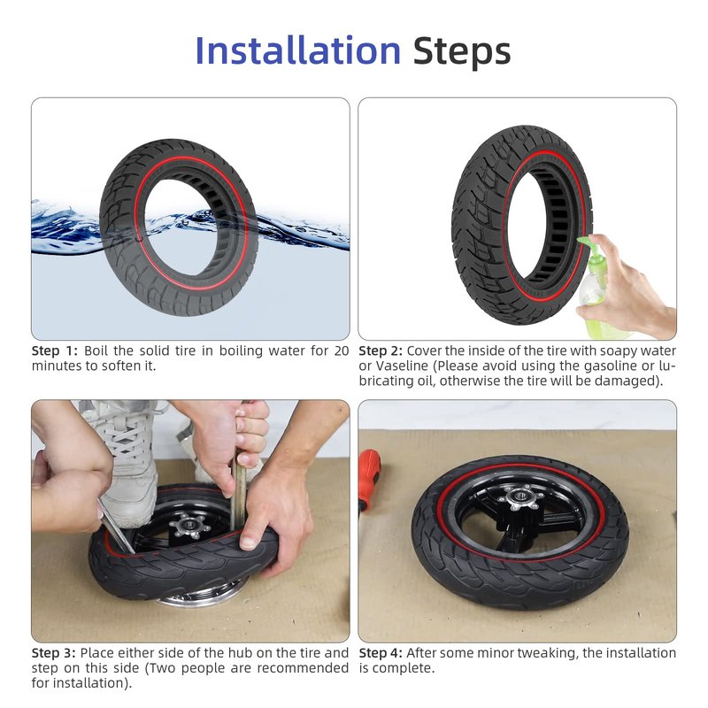 ulip 10x2.5 Solid Tire 10 Inch Electric Scooter Wheels Replacement Front or Rear Puncture-resistant Rubber Solid Tire