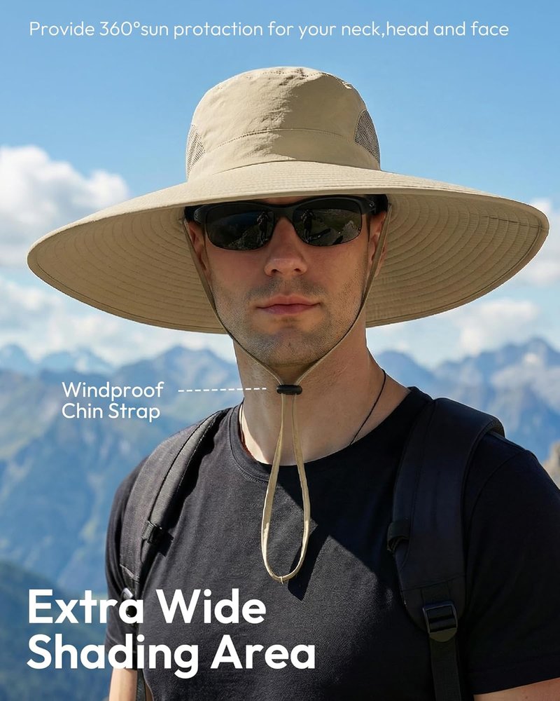 Men's Sun Hat - Super Wide Brim Waterproof Fishing & Hiking Bucket Hat | Breathable Outdoor Gear