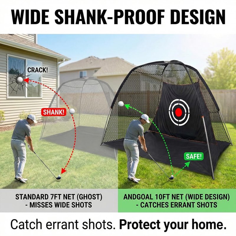 Andgoal Large Golf Hitting Net for Backyard: 10ft Wide Cage with Noise-Reducing Velvet Target - Heavy Duty 420D Oxford Garage Indoor Swing Training Aids