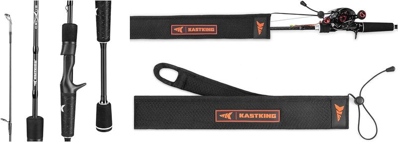 KastKing Crixus Fishing Rod - 6ft 6in Medium Heavy Casting Rod with Fast Action & MeshGuard Rod Socks