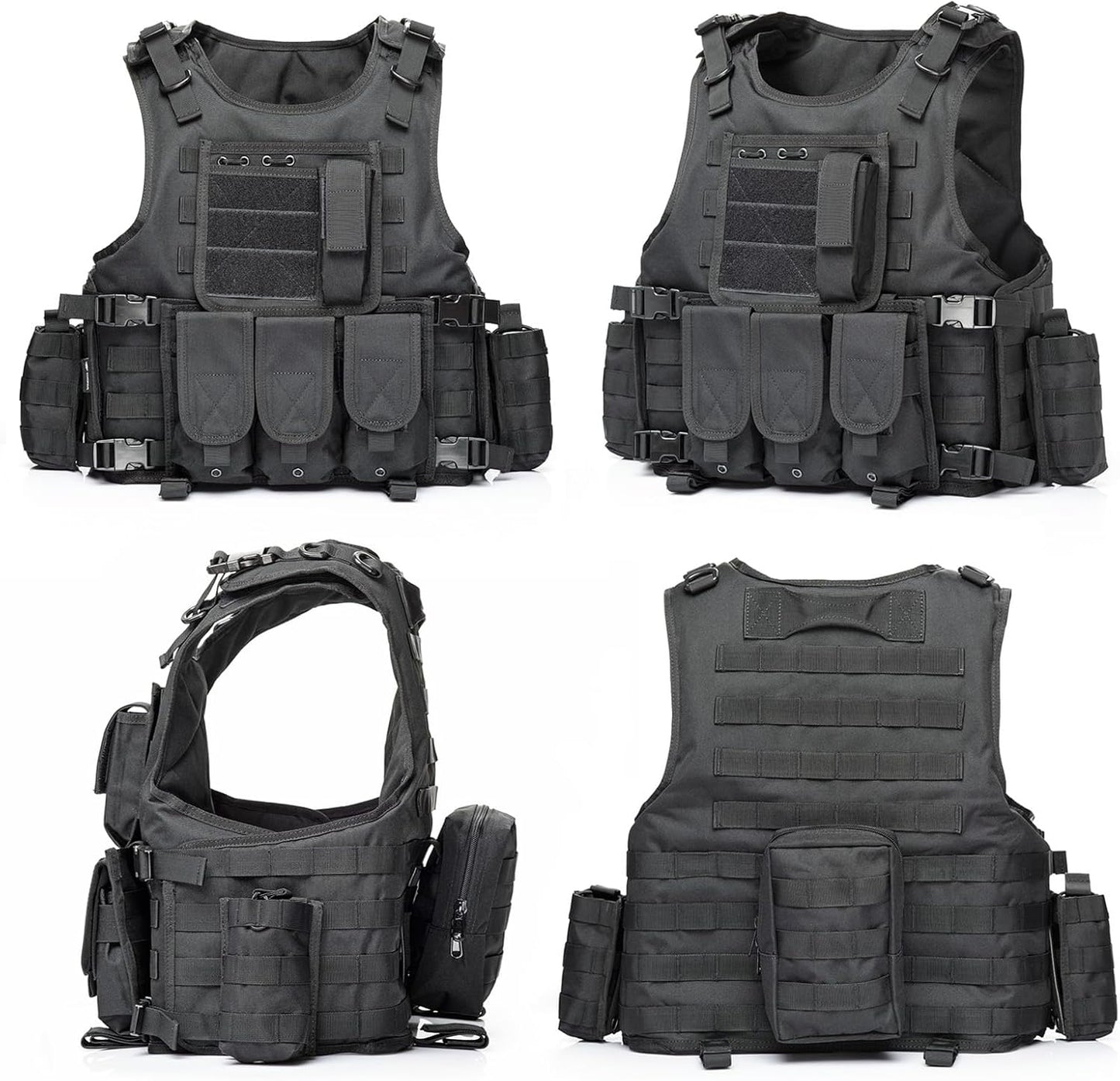 Tactical Molle Airsoft Vest with Pouches, Gloves & Balaclava | Military Costume Gear for Men