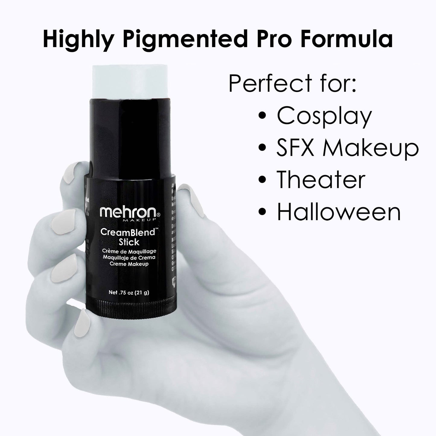 Mehron Makeup CreamBlend Stick | Face Paint, Body Paint, & Foundation Cream Makeup | Perfect for Halloween .75 oz (21 g) (Moonlight White) | Made in the USA