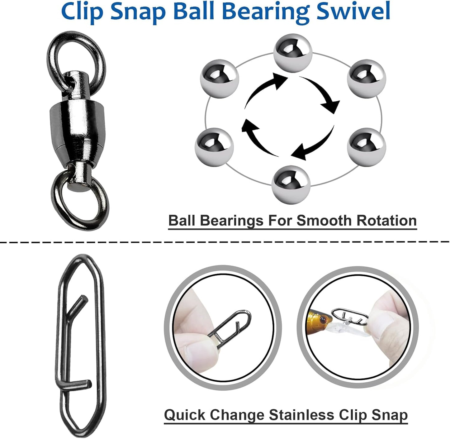 High Strength Snap Swivels - Stainless Steel Fishing Clips | Black Nickel Finish