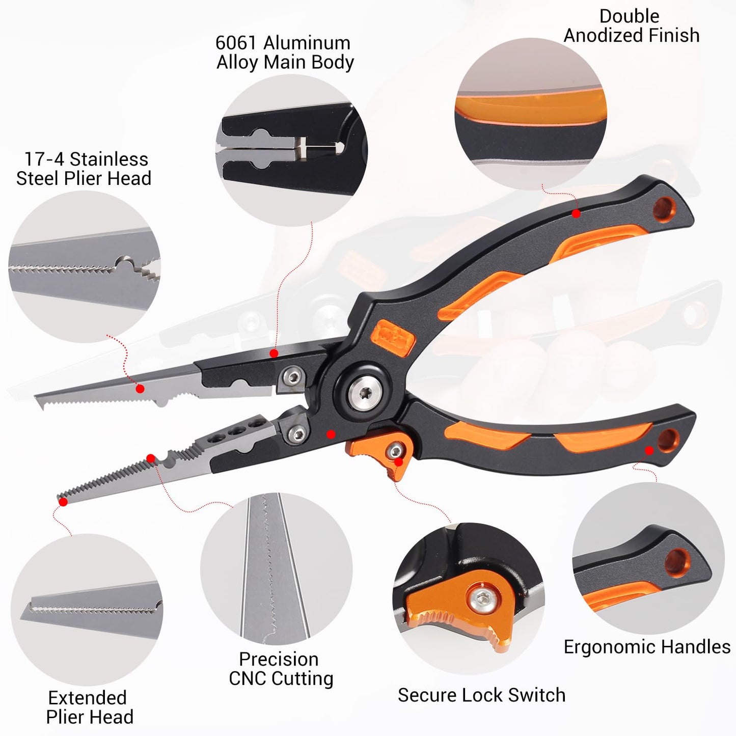 Super Corrosion Resistant 17-4 Stainless Steel Fishing Pliers With Replaceable Tungsten Carbide Cutters/Non-Slip Handles Saltwater Fishing Gear Gifts For Men