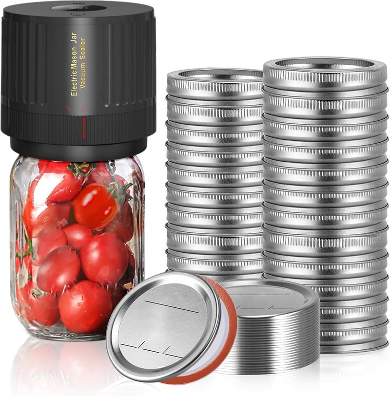 Electric Mason Jar Vacuum Sealer Kit - 48-Piece Set with Lids & Rings for Regular Mouth Jars
