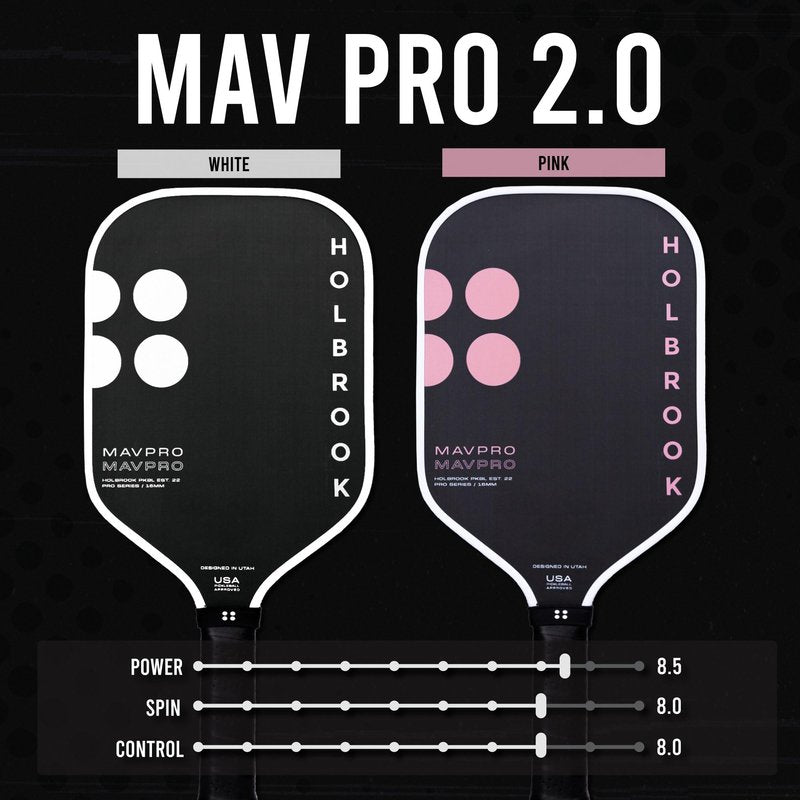 Holbrook Mav Pro 2.0 Pink Pickleball Paddle: T700 3K Carbon Fiber Surface, Power, Control, Spin, Polypropylene Honeycomb Core, USAPA Approved - 16 mm