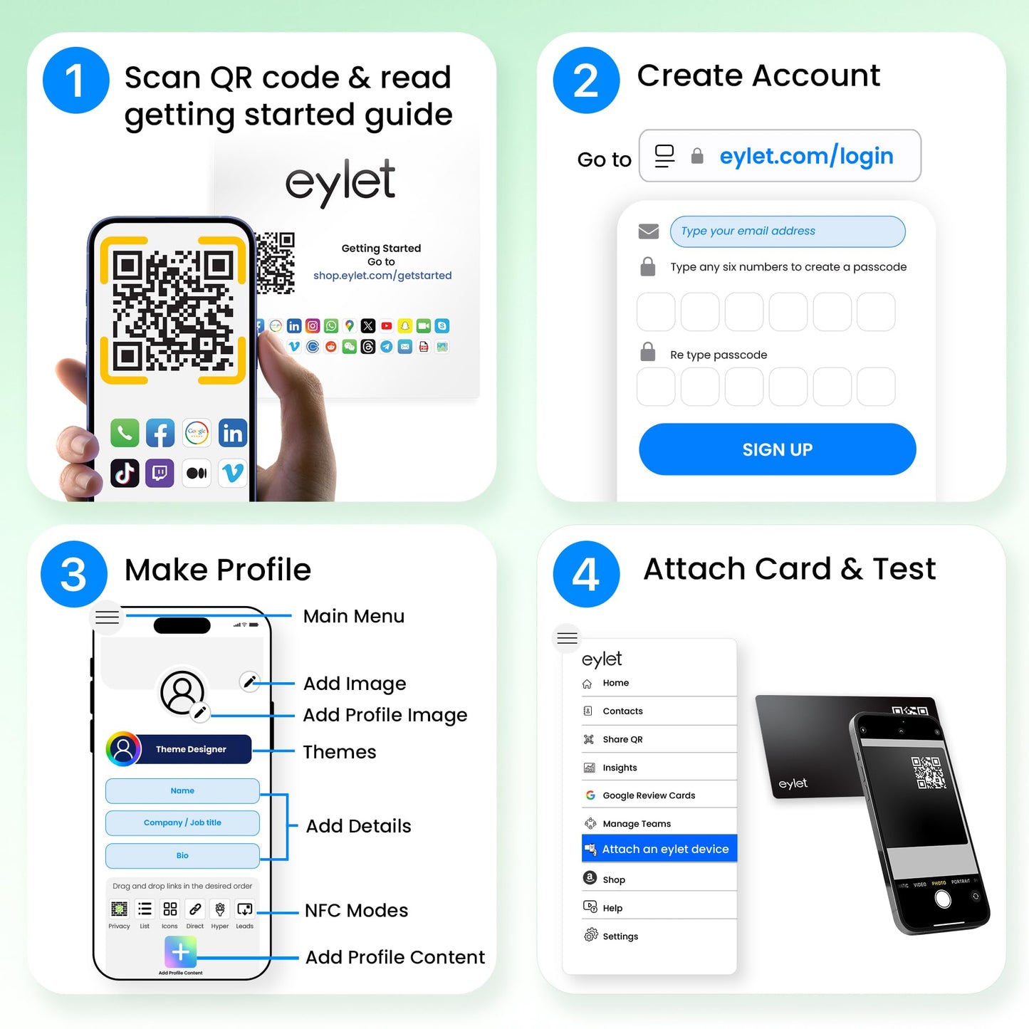 EYLET Digital Business Card v3 Wristband NFC Smart Band, No Subscription, Large Antenna, Breathable Dual-Color Strap and Card, Charcoal Black & Future Dusk Blue with Metal Buckle