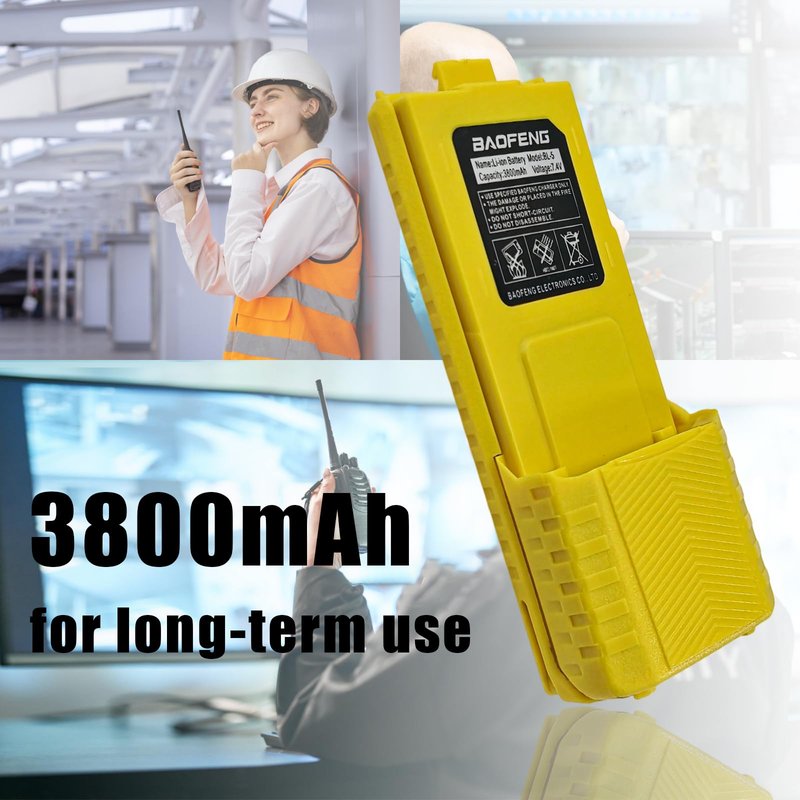 BAOFENG UV-5R Radio Battery Extended 3800mAh USB-C Charging Yellow Replacement for BF-F8HP New Version for BF-F8 Rechargeable Bl-5 Two Way Radio Battery with Type-c Cable
