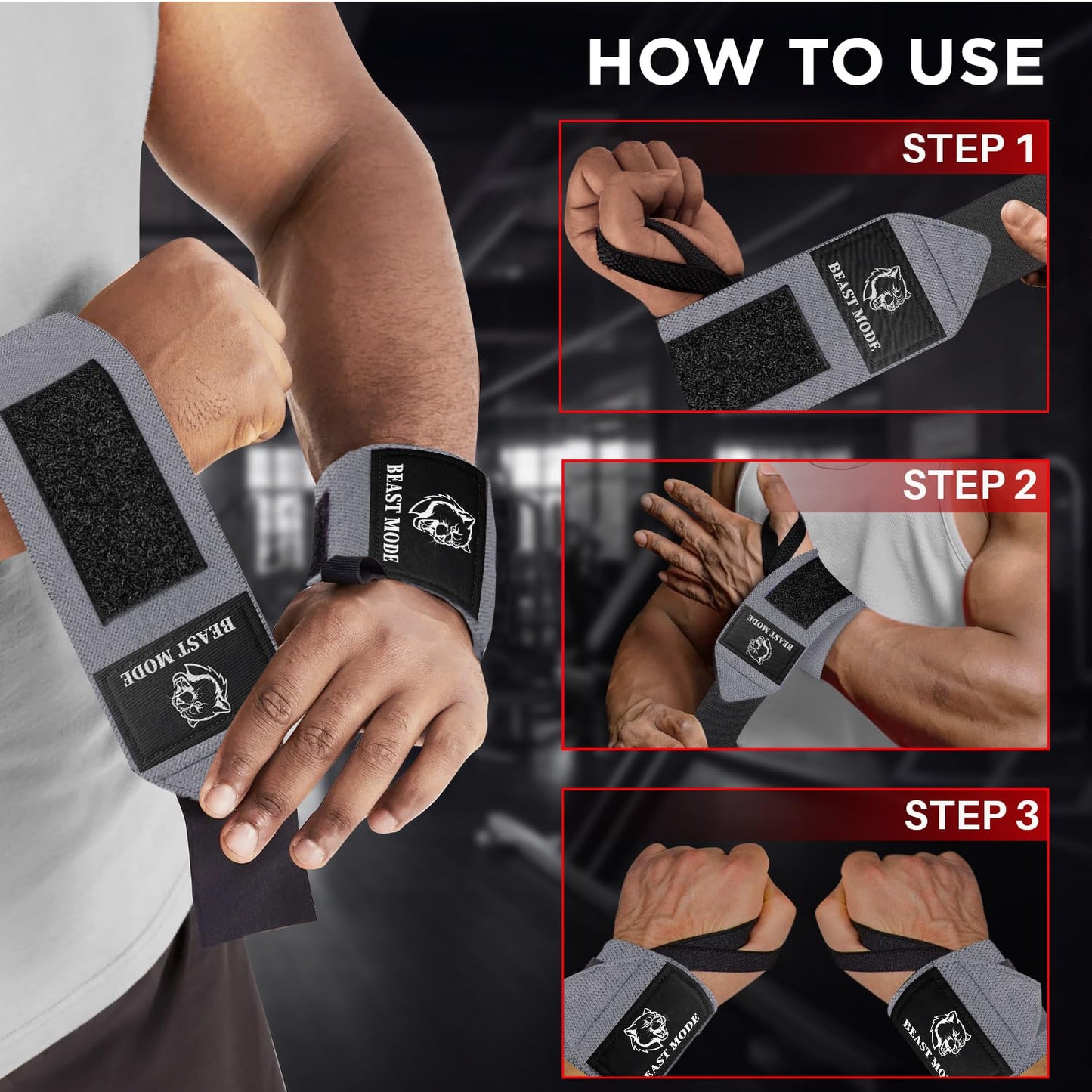 TECEUM Weightlifting Wrist Wraps with Thumb Loop – Pink – Beast Mode – 18 inch – Heavy-Duty Workout Wrist Support & Protection – Ideal for Powerlifting, Strength Training, Bodybuilding