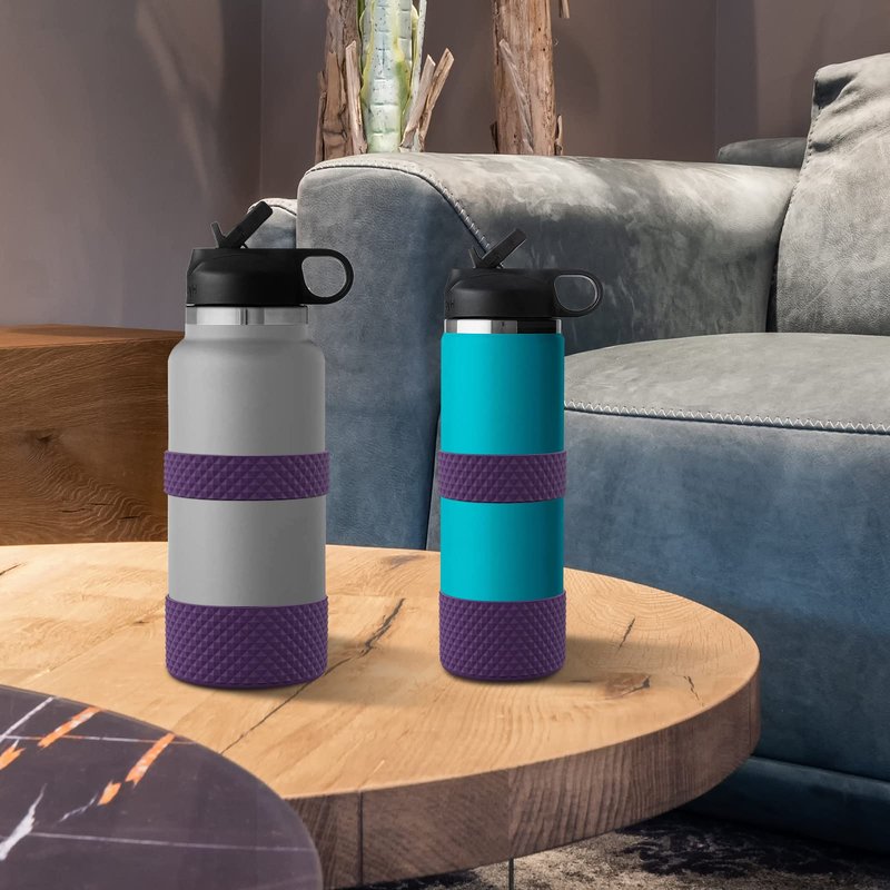 WUQID Water Bottle Boot, Double Protective Diamond Texture Silicone Boot Protector Compatible with 12oz-24oz Hydro Sport Flask Anti-Slip Flex Boot Bottom Sleeve Cover