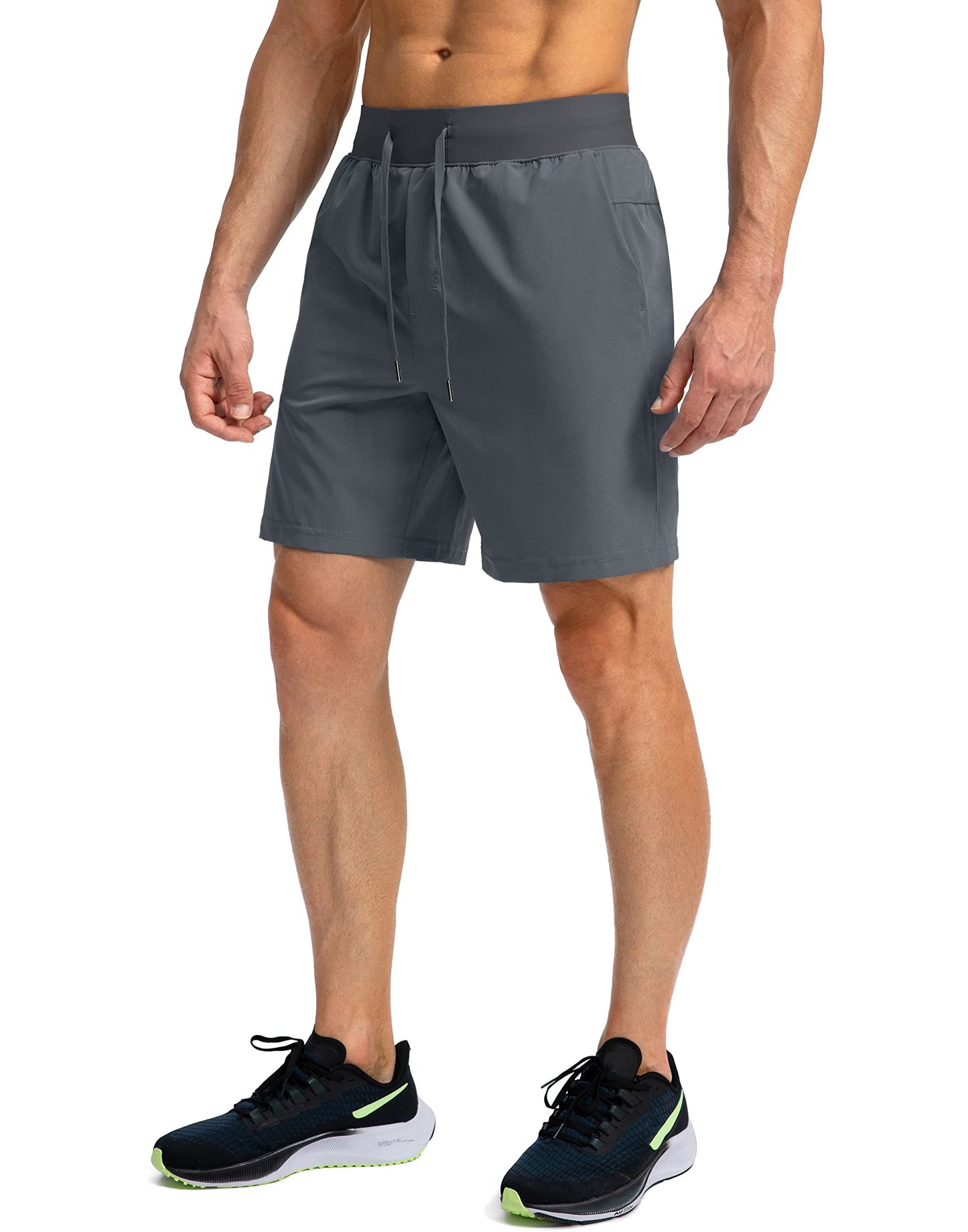 Soothfeel Men's Running Shorts with Zipper Pockets 7 Inch Lightweight Quick Dry Gym Athletic Workout Shorts for Men (Grey, M)