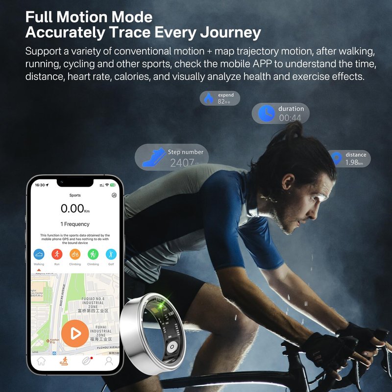 Tulbeys Smart Ring for Men & Women - 5ATM Waterproof, Health & Fitness Tracker, Heart Rate Monitor, Hand Gesture Brush Tiktok, Titanium Alloy Smart Rings for iOS/Android(Gold #11)