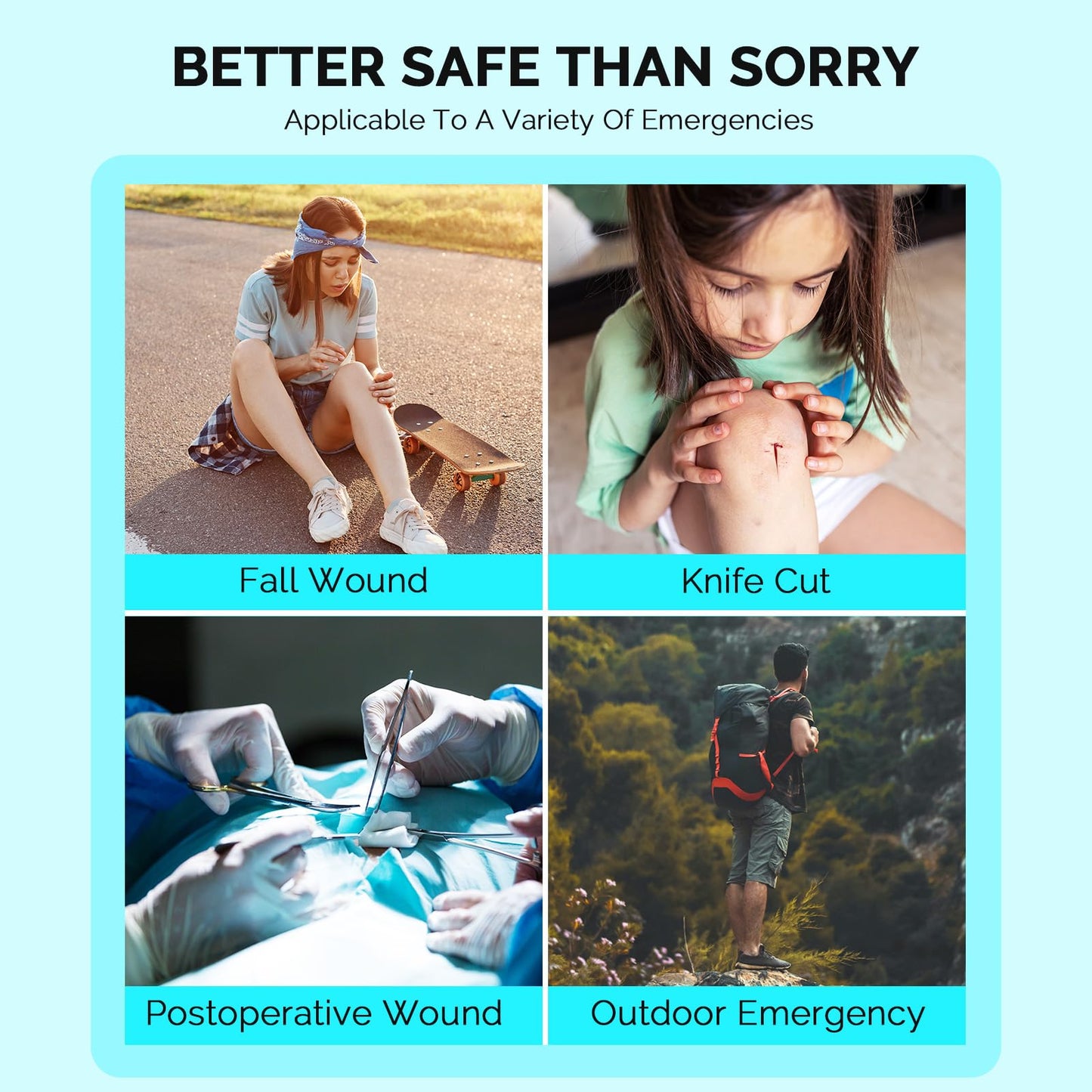 Emergency Wound Closure Strips, 5 Pcs Zip Stitch Butterfly Bandages for Wound Closure, Steri Strips Alternative for Lacerations, Easy Pull Skin Closure Device for First Aid Kits, Home & Outdoor Use