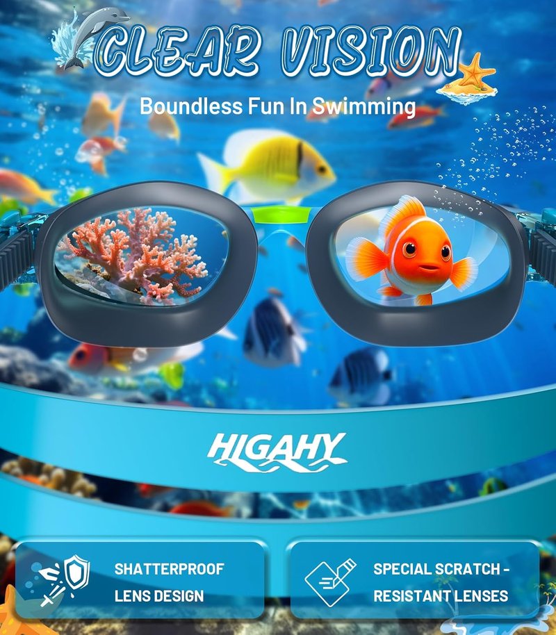 Kids Swim Goggles - Anti-Fog UV Protection & Leakproof Design | Adjustable Strap for Ages 6-14