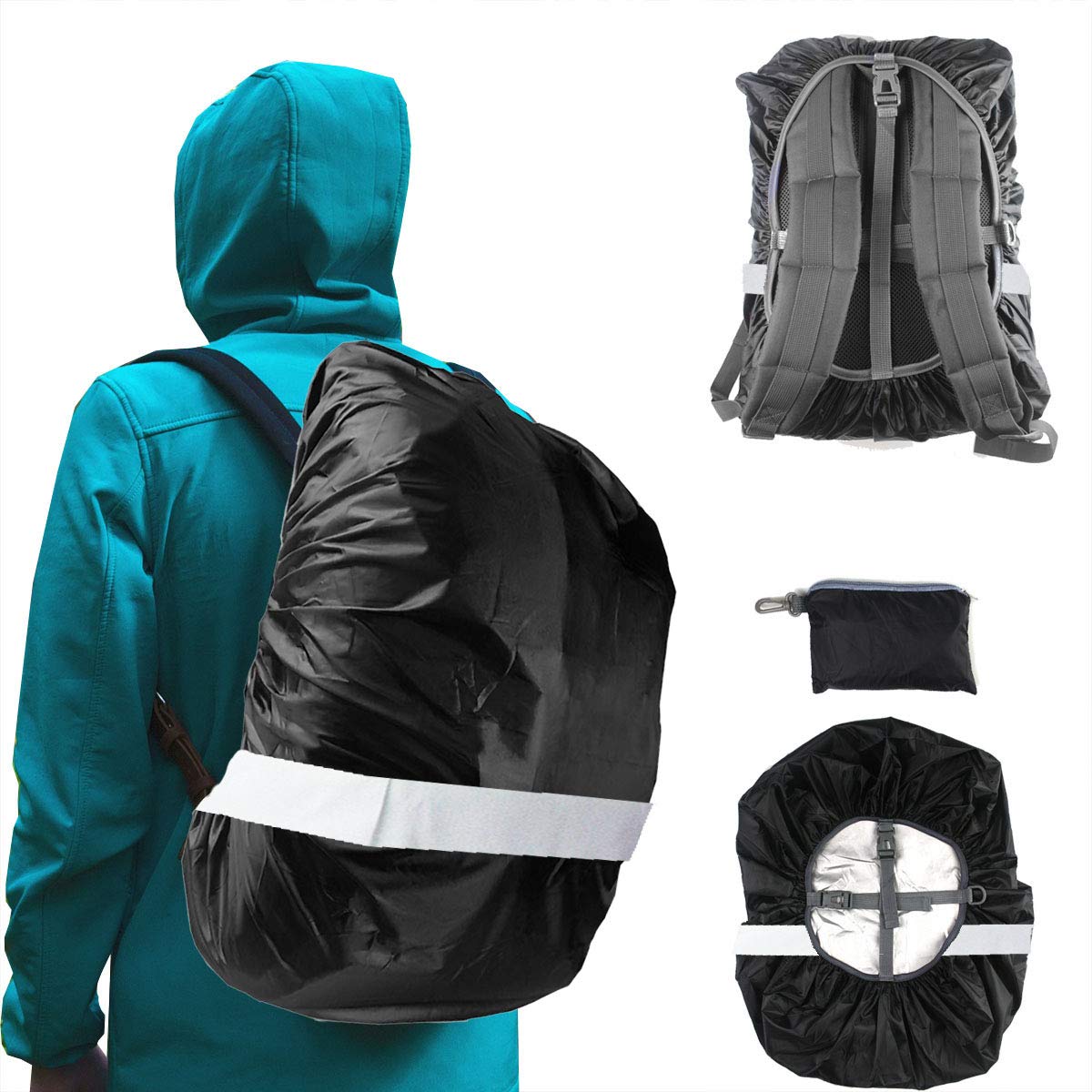 Frelaxy Hi-Visibility Backpack Rain Cover with Reflective Strip 100% Waterproof Ultralight Backpack Cover, Storage Pouch, Anti-Slip Cross Buckle Strap, for Hiking, Camping, Biking, Outdoor, Traveling