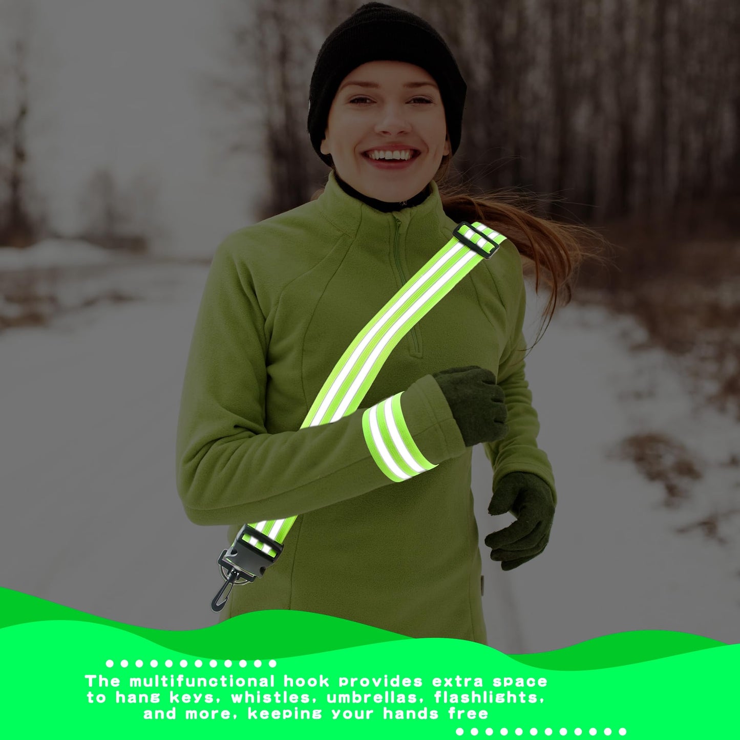 Hoarost 12 Pack High Visibility Reflective Running Gear Includes 4 Pcs Adjustable Reflective Sash and 4 Pcs Reflective Wristbands for Running Walking Biking at Night