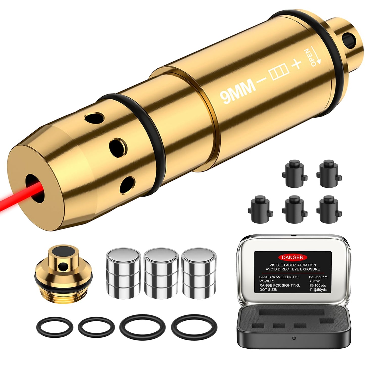 9mm Laser Training Cartridge Dry Fire Laser Training System for Dry Fire Practice and Shooting with 3 Set Batteries and Extra Rubber Snap Cap (9mm Cartridge)