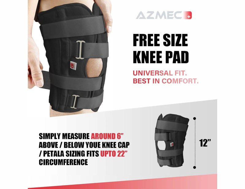 Azmec Straight Leg Brace Tri-Panel Orthopedic Knee Immobilizer 12" Long Adjustable Side Panels Knee Splint – Lightweight Universal Leg Brace for Teenager, Women and Men - Black