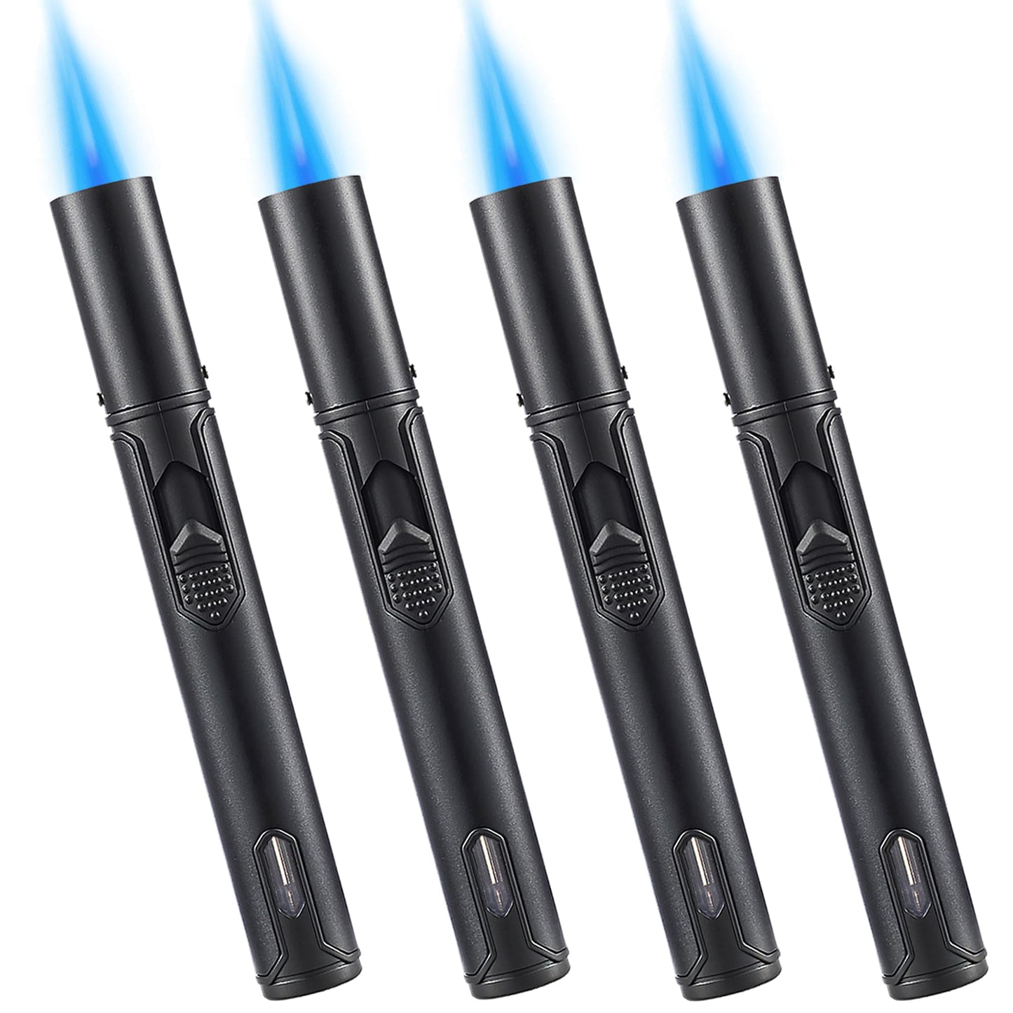 4 Pack Butane Torch Lighter, Urgrette 6-inch Refillable Pen Lighter Pencil Torch Lighter Long Torch Adjustable Jet Flame Butane Lighter for Grill BBQ Candle Camping Fireplace (Gas Not Included) Black