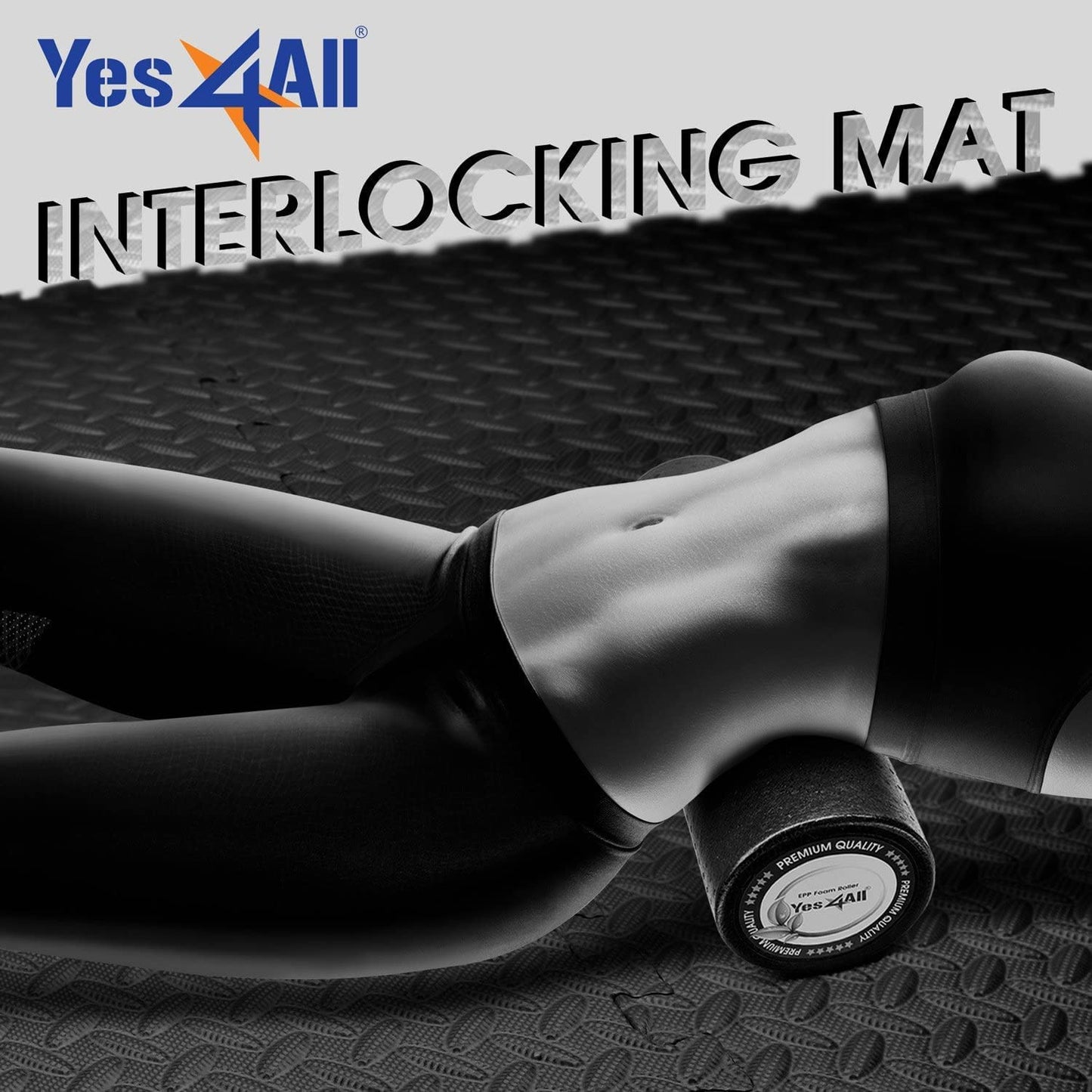 Yes4All Interlocking Exercise Mat - Black - 6pc + Resistance Loop Bands