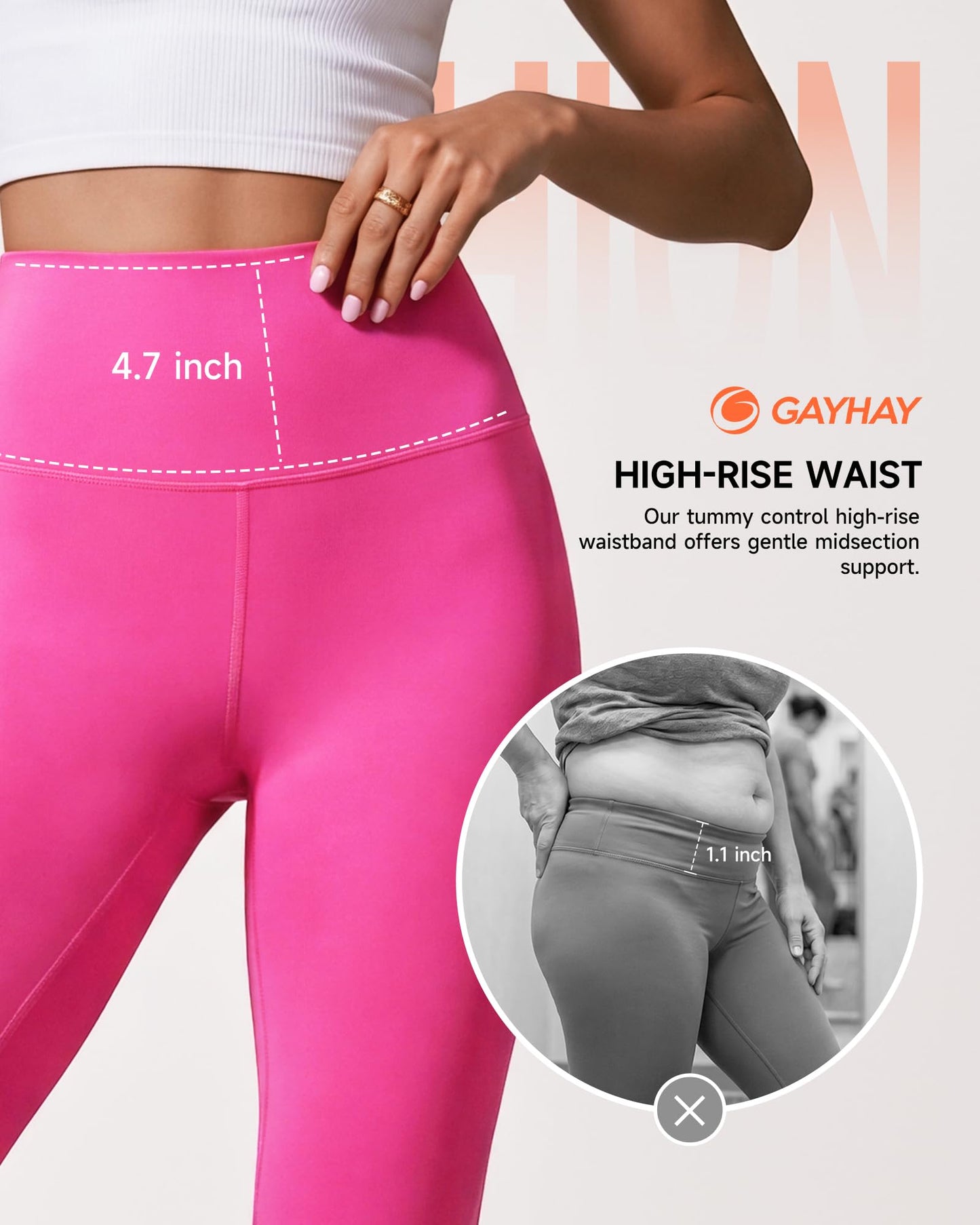 GAYHAY High Waisted Capri Leggings for Women - Soft Slim Yoga Pants for Running Cycling Workout Pink