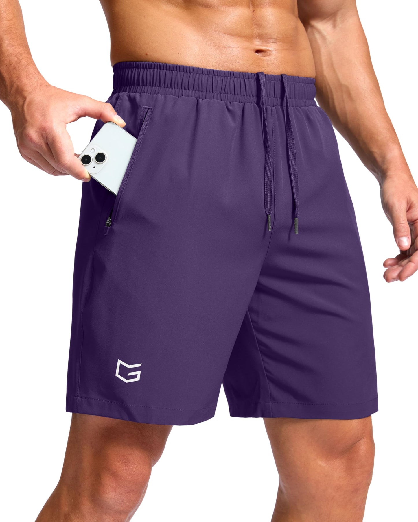 Men's Athletic Running Shorts with Zipper Pockets Quick Dry 7"/ 5"/ 9" Workout Gym Shorts for Basketball Hiking(Purple,7XXL)