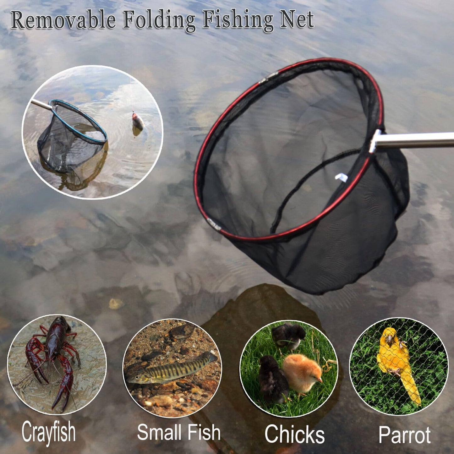 Fishing Nets 2 Pack Removable Lightweight Landing Net with Stainless Steel Pole Handle for Catching and Releasing Butterfly Nets (Blue + Red)